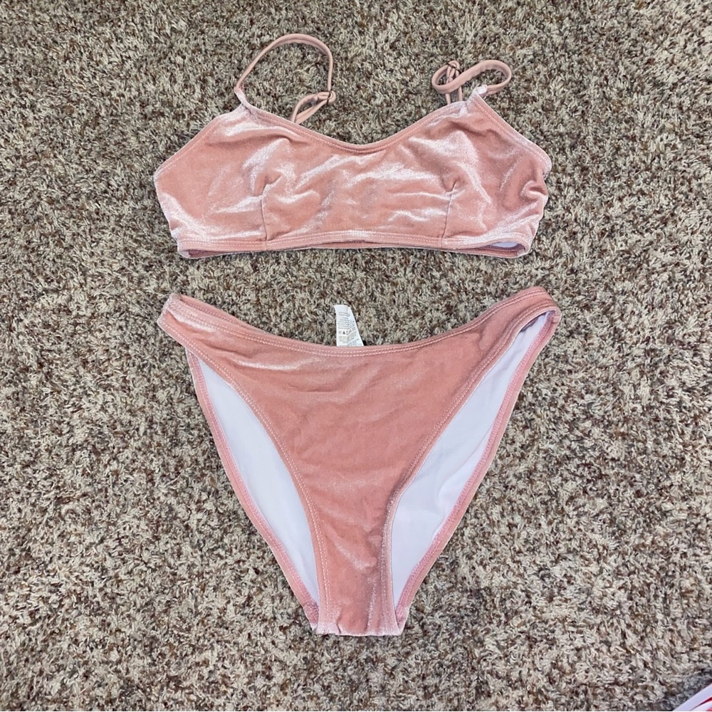 two piece swimsuit pink velvet